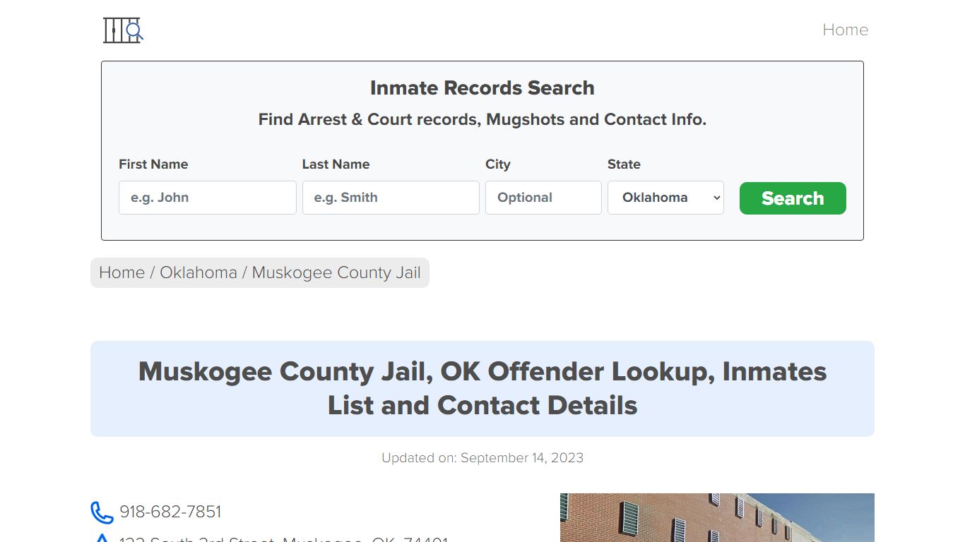 Muskogee County Jail, OK Offender Locator, Inmate Roster
