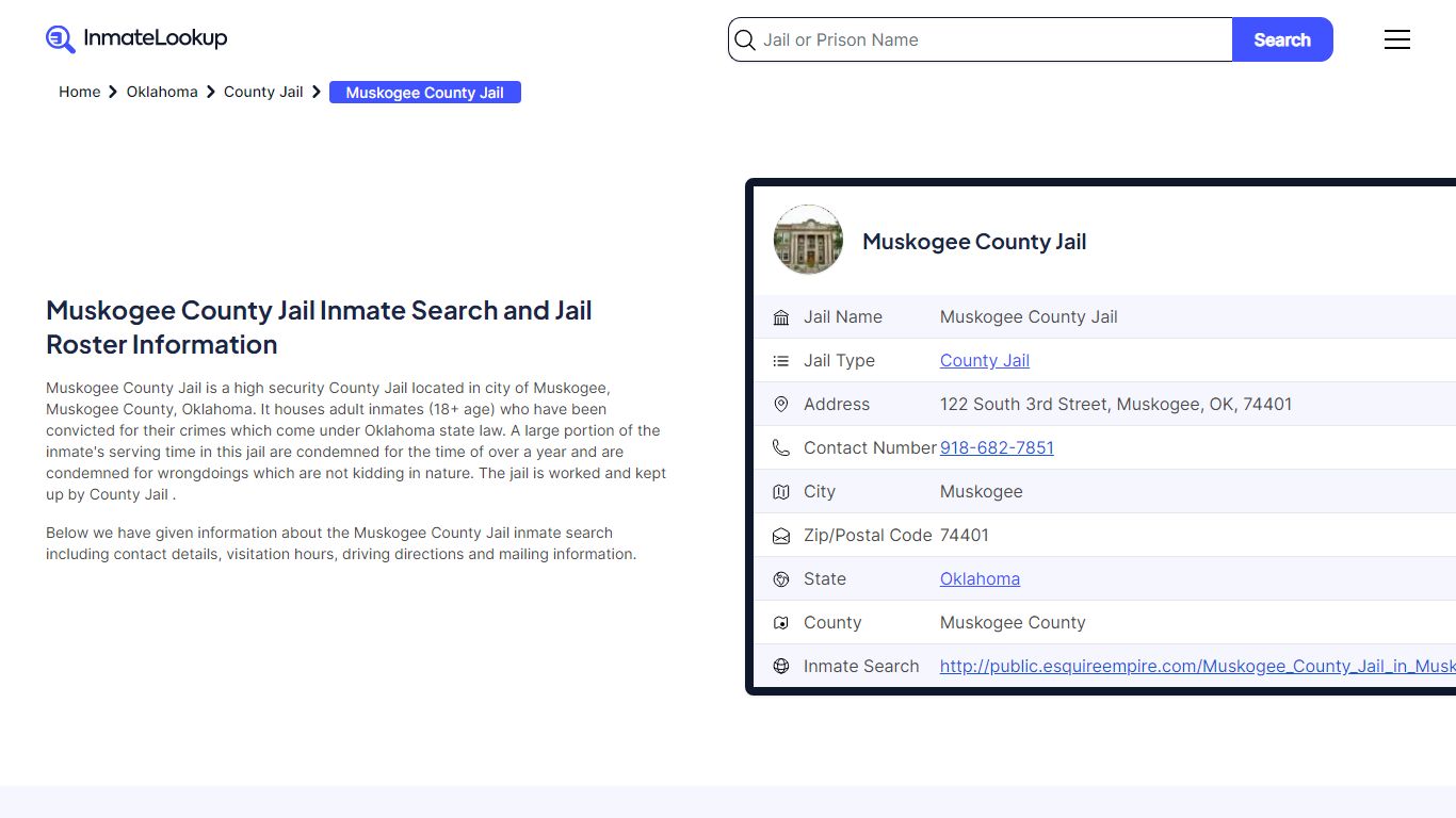 Muskogee County Jail (OK) Inmate Search Oklahoma - Inmate Lookup